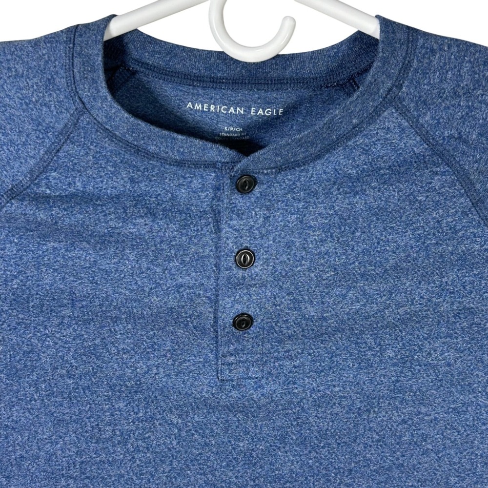 American Eagle Outfitters Mens Short Sleeve Henley Shirt Blue Standard Fit Small